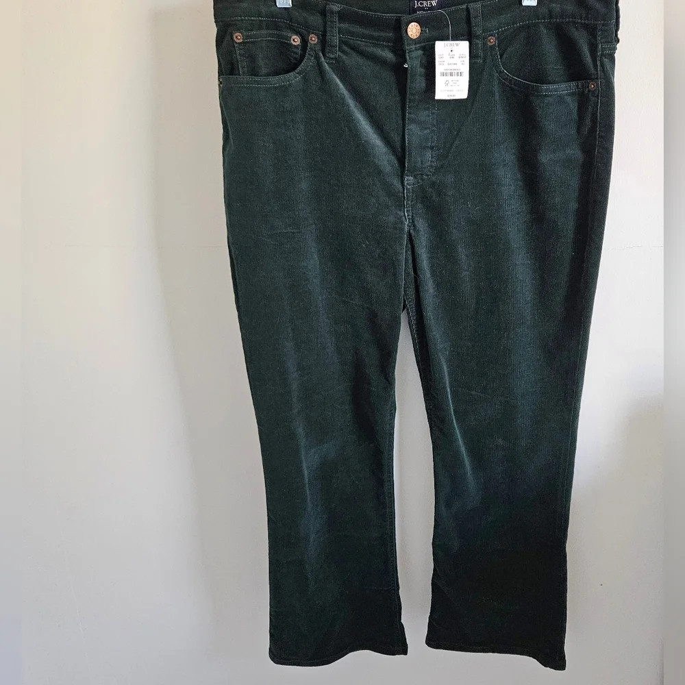 J. Crew Crop Flare Corduroy Hunter Green Pants NWT